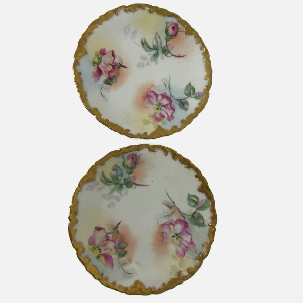 Limoges France Depose Porcelain Dessert Appetizer Plates Gold Rimmed Floral Set